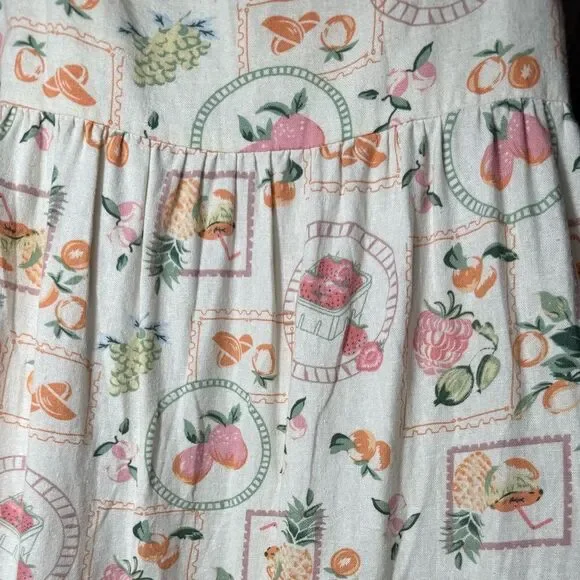 Cynthia Rowley Linen Blend Summertime Fruity Conversational Print Midi Dress - Picture 10 of 13